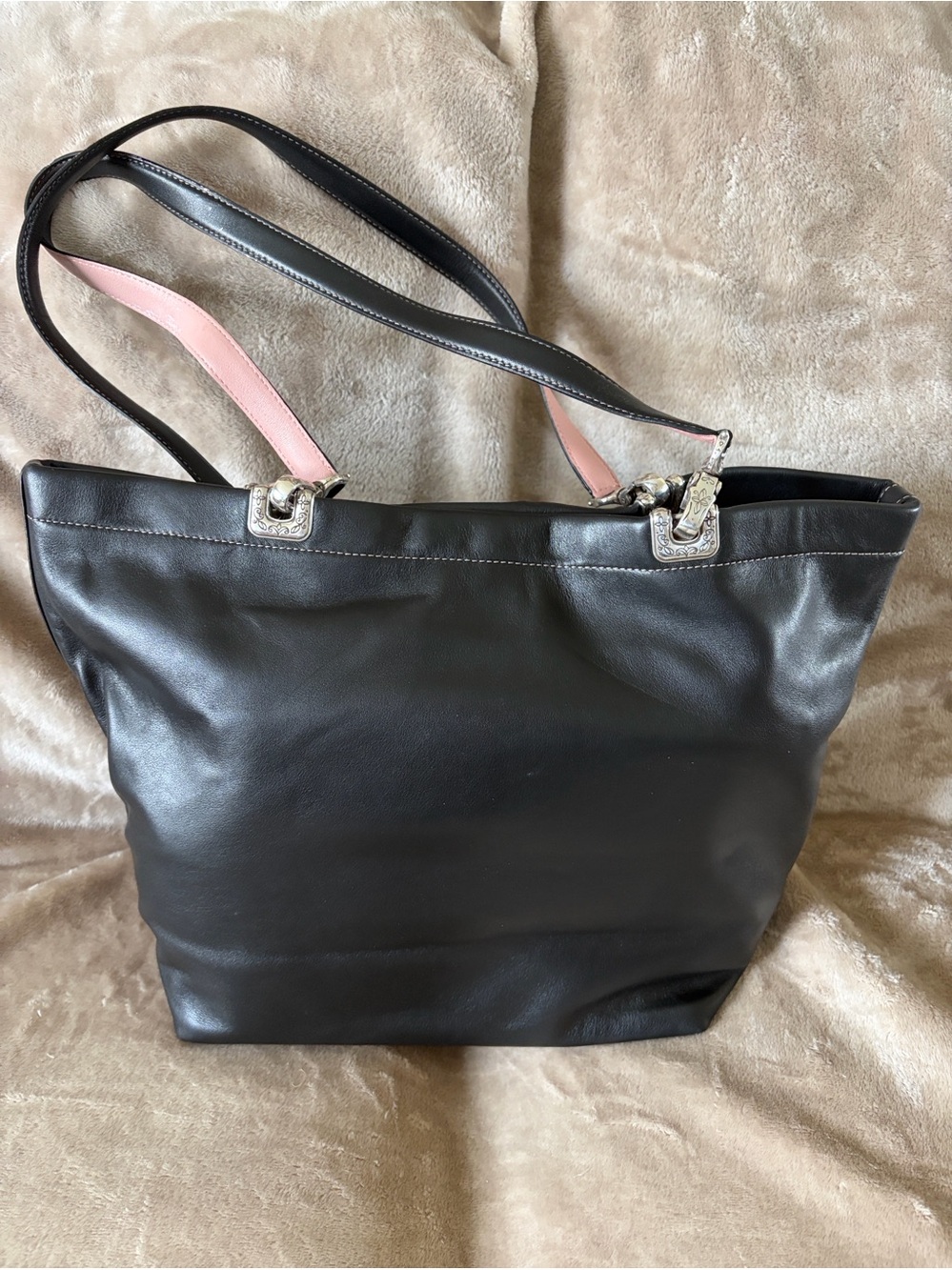 Brighton Soft Leather Tote Bag with Pink-Trim Handles. Rare.
